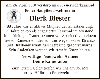 Traueranzeige von Dierk Biester von SYK