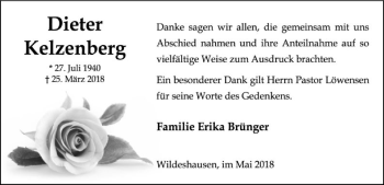 Traueranzeige von Dieter Kelzenberg von SYK