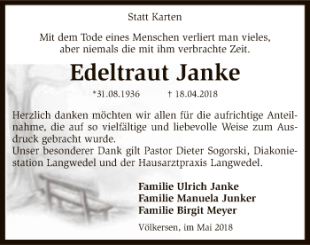 Traueranzeige von Edeltraut Janke von SYK