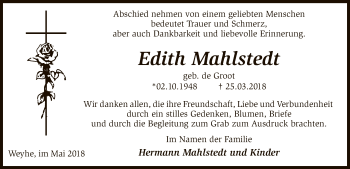 Traueranzeige von Edith Mahlstedt von SYK