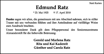 Traueranzeige von Edmund Ratz von SYK
