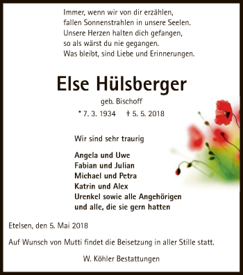 Traueranzeige von Else Hülsberger von SYK