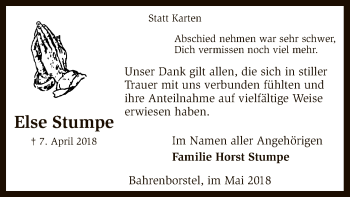 Traueranzeige von Else Stumpe von SYK