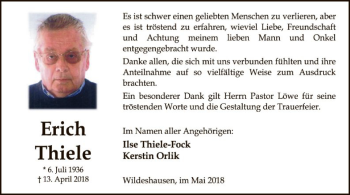 Traueranzeige von Erich Thiele von SYK