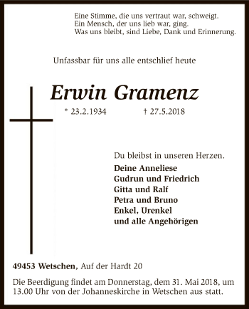 Traueranzeige von Erwin Gramenz von SYK