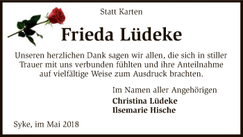 Traueranzeige von Frieda Lüdeke von SYK