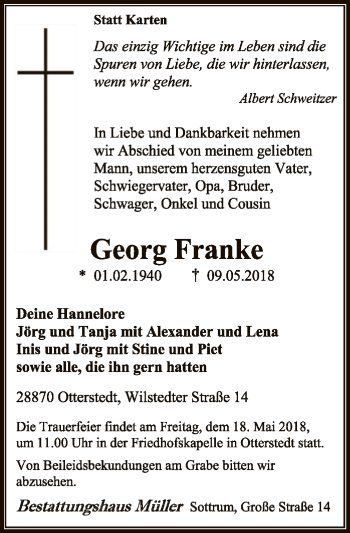 Traueranzeige von Georg Franke von SYK