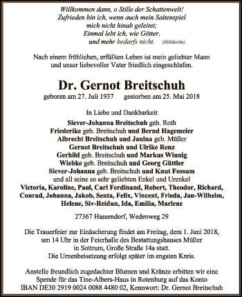 Traueranzeige von Gernot Breitschuh von SYK