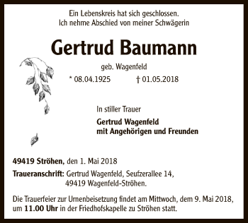 Traueranzeige von Gertrud Baumann von SYK