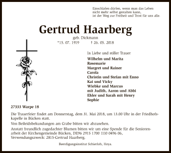 Traueranzeige von Gertrud Haarberg von SYK