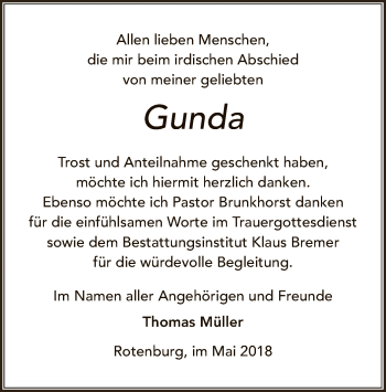 Traueranzeige von Gunda  von SYK