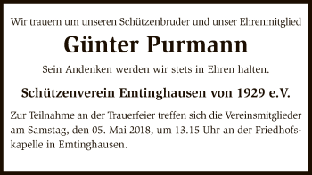 Traueranzeige von Günter Purmann von SYK