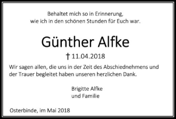 Traueranzeige von Günther Alfke von SYK