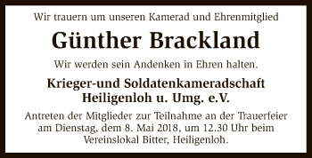 Traueranzeige von Günther Brackland von SYK