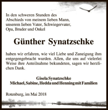 Traueranzeige von Günther Synatzschke von SYK