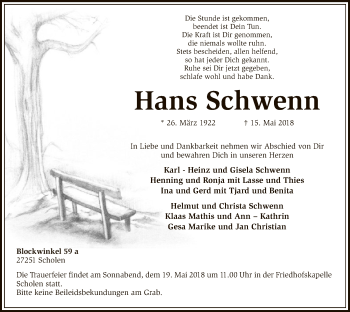 Traueranzeige von Hans Schwenn von SYK