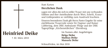 Traueranzeige von Heinfried Deike von SYK