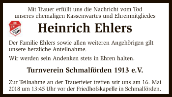 Traueranzeige von Heinrich Ehlers von SYK