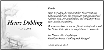 Traueranzeige von Heinz Döhling von SYK