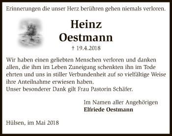 Traueranzeige von Heinz Oestmann von SYK