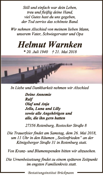 Traueranzeige von Helmut Warnken von SYK