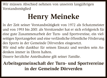 Traueranzeige von Henry Meineke von SYK