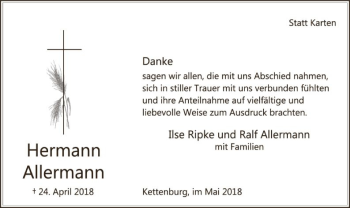 Traueranzeige von Hermann Allermann von SYK