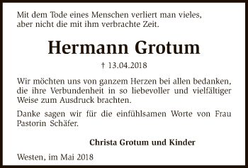 Traueranzeige von Hermann Grotum von SYK