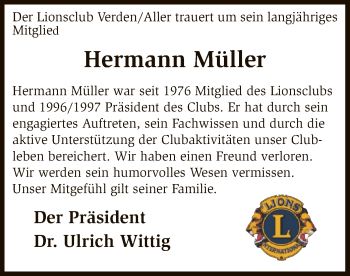 Traueranzeige von Hermann Müller von SYK