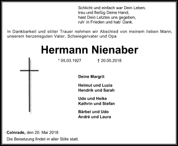 Traueranzeige von Hermann Nienaber von SYK