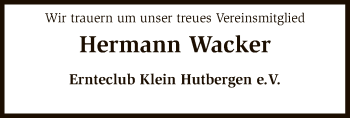 Traueranzeige von Hermann Wacker von SYK