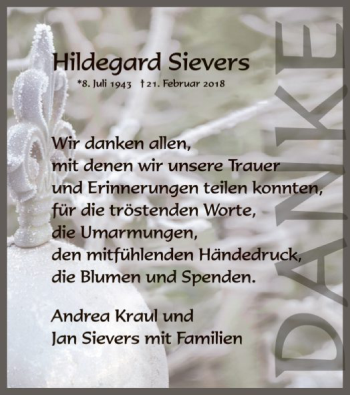 Traueranzeige von Hildegard Sievers von SYK