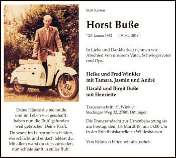 Traueranzeige von Horst Buße von SYK