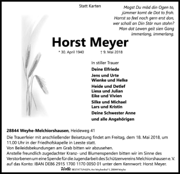 Traueranzeige von Horst Meyer von SYK