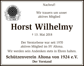 Traueranzeige von Horst Wilhelmy von SYK