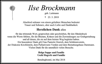 Traueranzeige von Ilse Brockmann von SYK