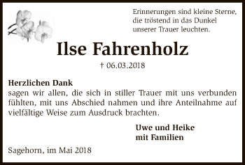 Traueranzeige von Ilse Fahrenholz von SYK