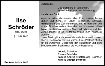 Traueranzeige von Ilse Schröder von SYK