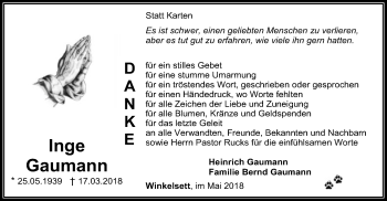 Traueranzeige von Inge Gaumann von SYK