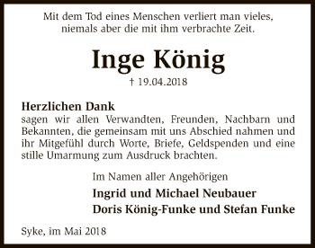 Traueranzeige von Inge König von SYK