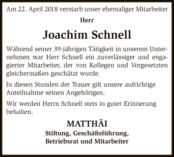 Traueranzeige von Joachim Schnell von SYK