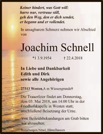 Traueranzeige von Joachim Schnell von SYK