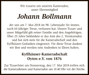 Traueranzeige von Johann Bollmann von SYK