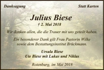Traueranzeige von Julius Biese von SYK