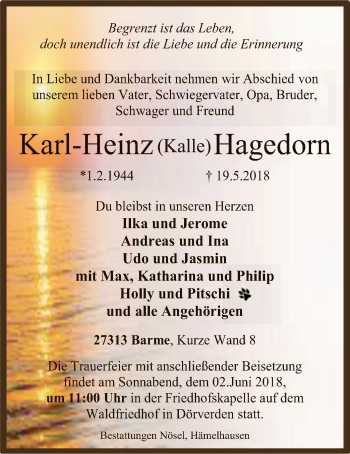 Traueranzeige von Karl-Heinz Hagedorn von SYK