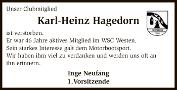 Traueranzeige von Karl-Heinz Hagedorn von SYK