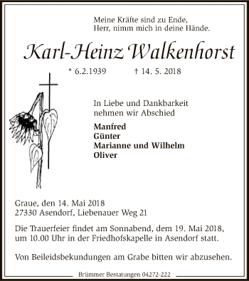 Traueranzeige von Karl-Heinz Walkenhorst von SYK