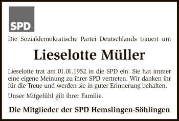 Traueranzeige von Lieselotte Müller von SYK