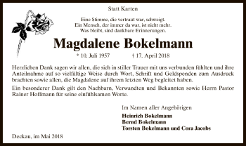 Traueranzeige von Magdalene Bokelmann von SYK