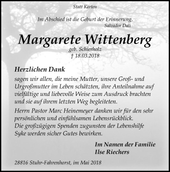 Traueranzeige von Margarete Wittenberg von SYK